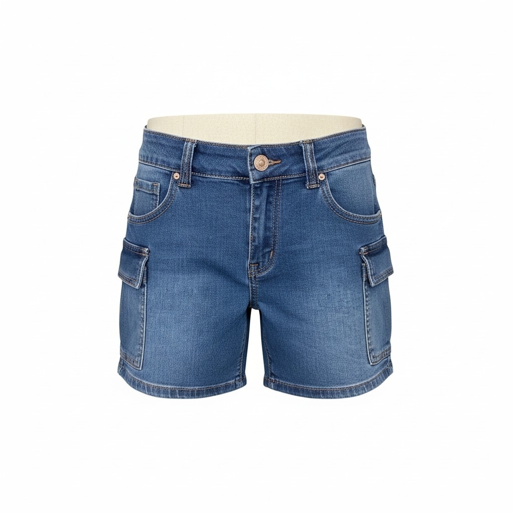 Wax Jeans Womens Cargo Short MEDIUM Blue Denim High Rise Pockets